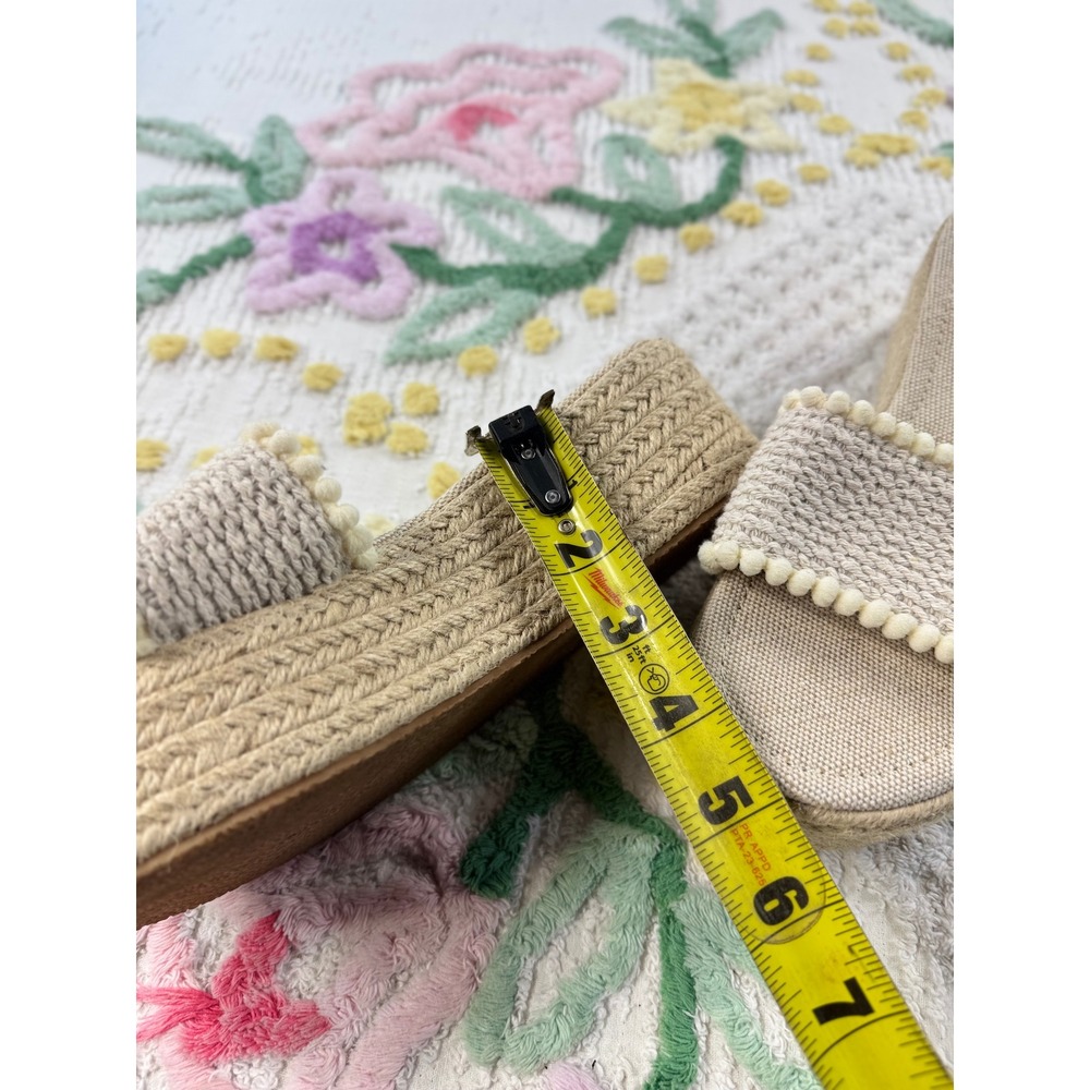 SHEIN Tropiscape Beige Espadrille Pom Pom Platform Slide Sandals Women's Size 39 - Picture 6 of 6